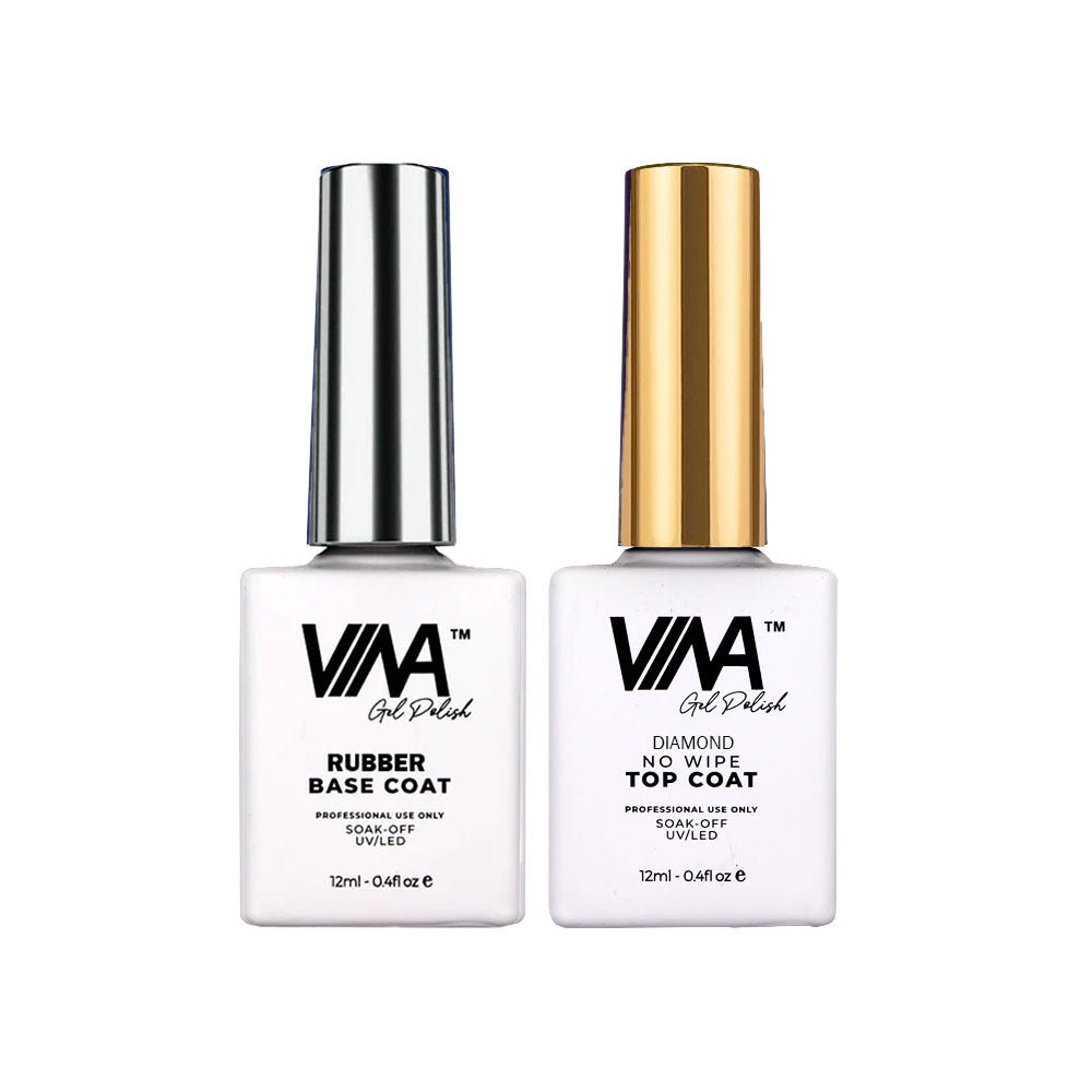VINA GEL ESSENTIALS DUO 12ML - RUBBER BASE & NON WIPE DIAMOND TOP